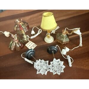 Vintage Miniature Dollhouse Lamp Lot 6 Pc Hanging Tiffany‎ Style Pendant Lights